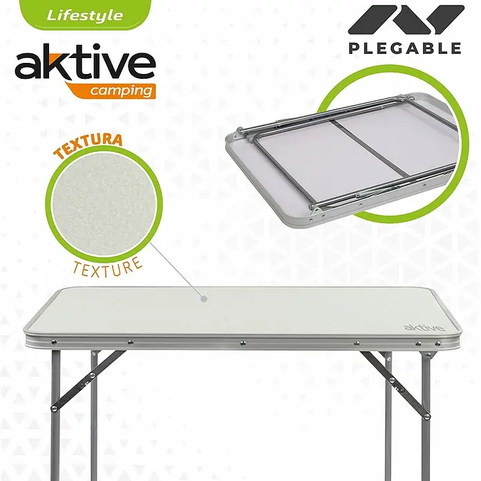 Aktive Mesa de jardín - L x An x Al: 80 x 60 x 70 cm, Blanco, Abatible - Imagen de una mesa de camping plegable de Aktive Lifestyle Camping, ideal para actividades al aire libre.