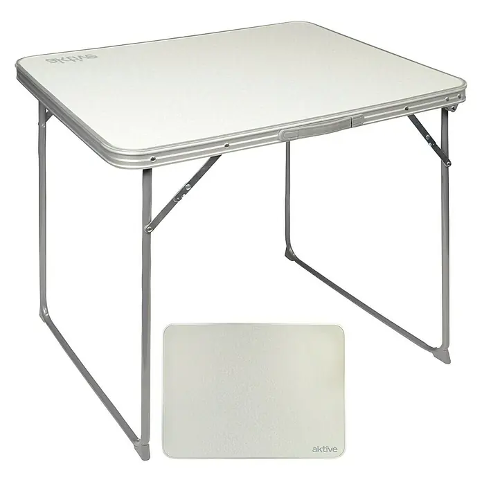 Aktive Mesa de jardín - L x An x Al: 80 x 60 x 70 cm, Blanco, Abatible - Este artículo muestra una mesa plegable con el tamaño correspondiente del embalaje. Ideal para camping y actividades al aire libre.