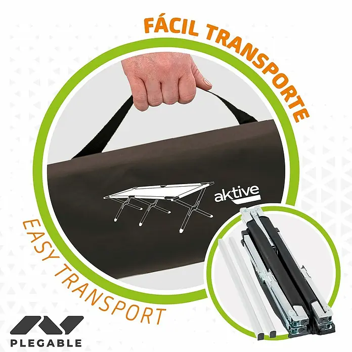 Aktive Tumbona de camping - Negro - Mesa de camping plegable Aktive, fácil de transportar en una bolsa para facilitar su transporte y almacenamiento.