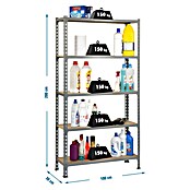 Simonrack Simonclick Metallregal (L x B x H: 30 x 100 x 200 cm, Traglast: 150 kg/Boden, Anzahl Böden: 5 Stk., Grau)