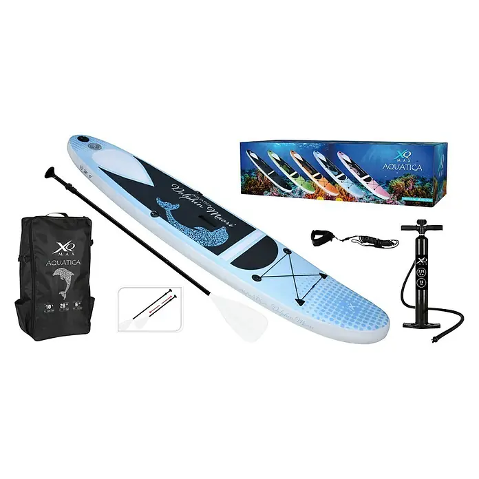 Paddle surf Dolphin - L x An x Al: 305 x 71 x 15 cm, Carga útil: 150 kg, Hinchable - El conjunto de tabla de paddle surf XQ Max Aquatica con remo, bomba, bolsa y accesorios para una gran experiencia de paddle surf.