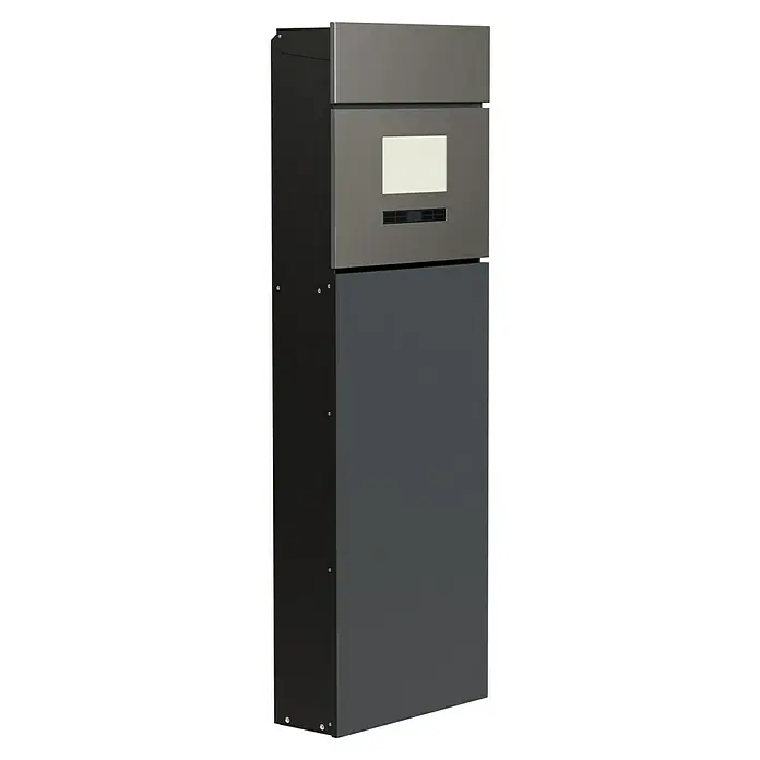 Portaferm Standbriefkasten Maximus - L x B x H: 14 x 39,5 x 115 cm, Anthrazit, Stahl, Hausnummernfeld - Aufnahme eines modernen Geldautomaten in Grau- und Schwarztönen, der Funktionalität und modernes Design vereint.