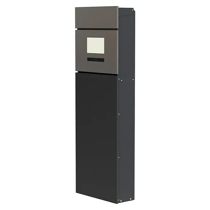 Portaferm Standbriefkasten Maximus - L x B x H: 14 x 39,5 x 115 cm, Anthrazit, Stahl, Hausnummernfeld - Bild einer schwarzen Ladesäule für Elektroautos, die ein schlichtes und modernes Design aufweist. Sie ist für den öffentlichen oder privaten Gebrauch geeignet.