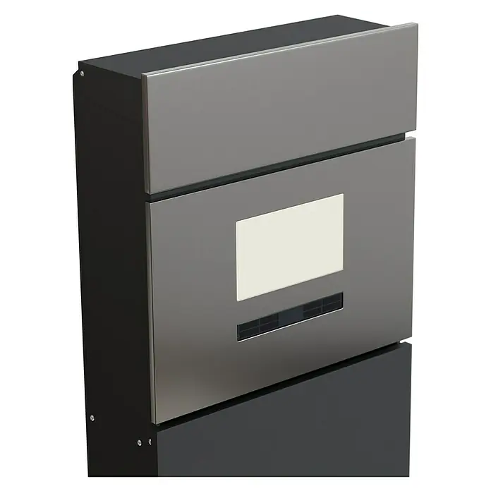 Portaferm Standbriefkasten Maximus - L x B x H: 14 x 39,5 x 115 cm, Anthrazit, Stahl, Hausnummernfeld - Eine moderne Dunstabzugshaube in Silber und Schwarz. Elegantes Design für die moderne Küche, sorgt für saubere Luft beim Kochen.