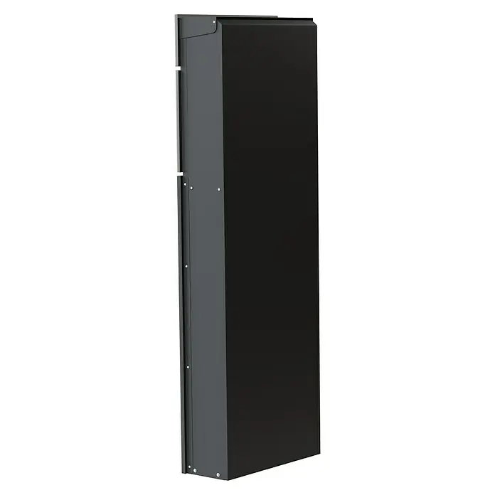 Portaferm Standbriefkasten Maximus - L x B x H: 14 x 39,5 x 115 cm, Anthrazit, Stahl, Hausnummernfeld - Eine schmale, schwarze Serverschrank-Einheit mit einer grauen Seitenverkleidung, ideal für moderne IT-Infrastrukturen.
