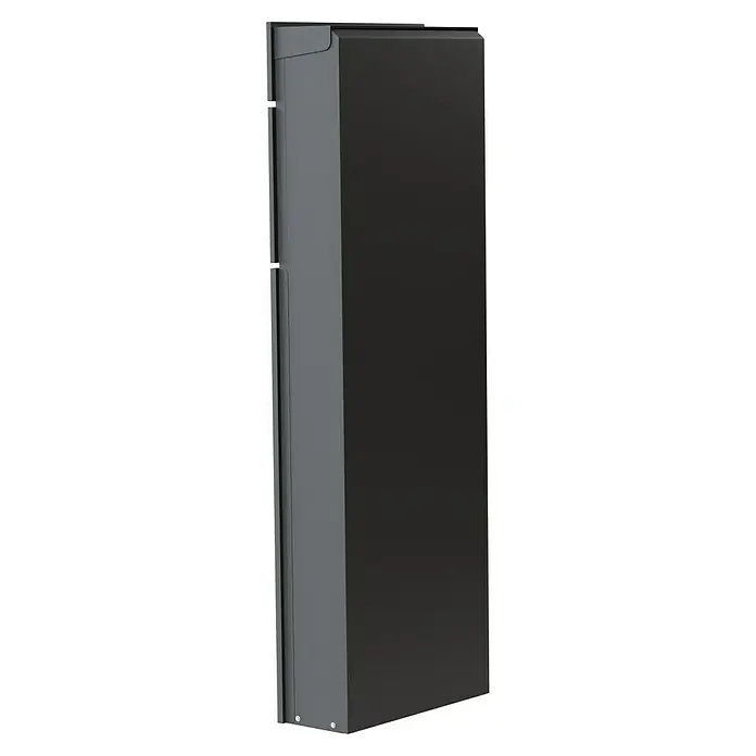 Portaferm Standbriefkasten Maximus - L x B x H: 14 x 39,5 x 115 cm, Anthrazit, Stahl, Namensschild - Ein schmaler, grauer Kühlschrank steht aufrecht, mit einer dunklen Tür, die einen modernen Touch verleiht. Ideal für kleine Küchen mit begrenztem Platz.