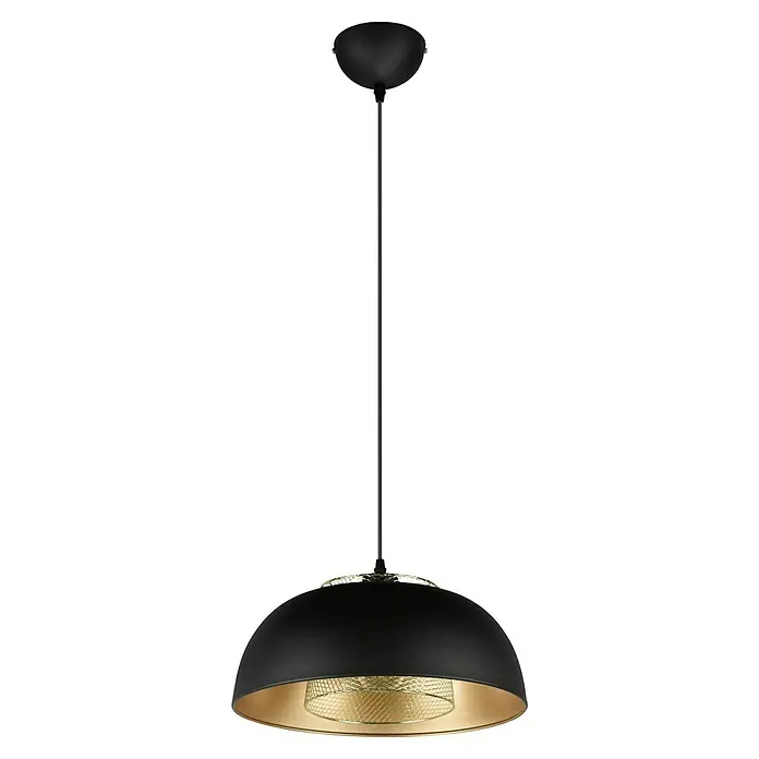 Reality Leuchten Punch Pendelleuchte - 40 W, Schwarz matt, E27 - Elegante schwarze Pendelleuchte mit goldenem Innenraum, die ein warmes Licht erzeugt und jedem Raum einen Hauch von Luxus verleiht.