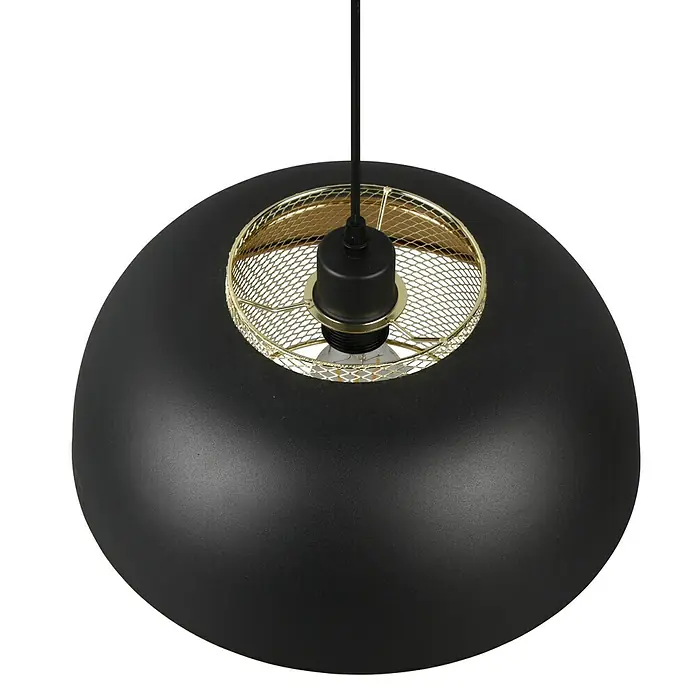 Reality Leuchten Punch Pendelleuchte - 40 W, Schwarz matt, E27 - Schwarze Hängelampe mit goldfarbenem Netzschirm für ein modernes Ambiente. Die Lampe spendet ein angenehmes Licht.