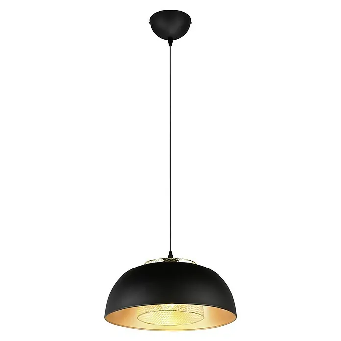 Reality Leuchten Punch Pendelleuchte - 40 W, Schwarz matt, E27 - Elegante, schwarze Pendelleuchte mit goldener Innenseite, die ein warmes Licht erzeugt. Perfekt für moderne Wohnräume.