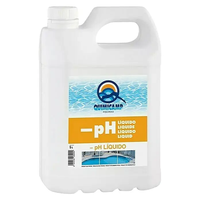 Quimicamp ph negativo Líquido - 5 kg - Un envase de pH menos líquido Quimicamp para piscinas. Ideal para bajar el pH y para agua de piscina clara y limpia.