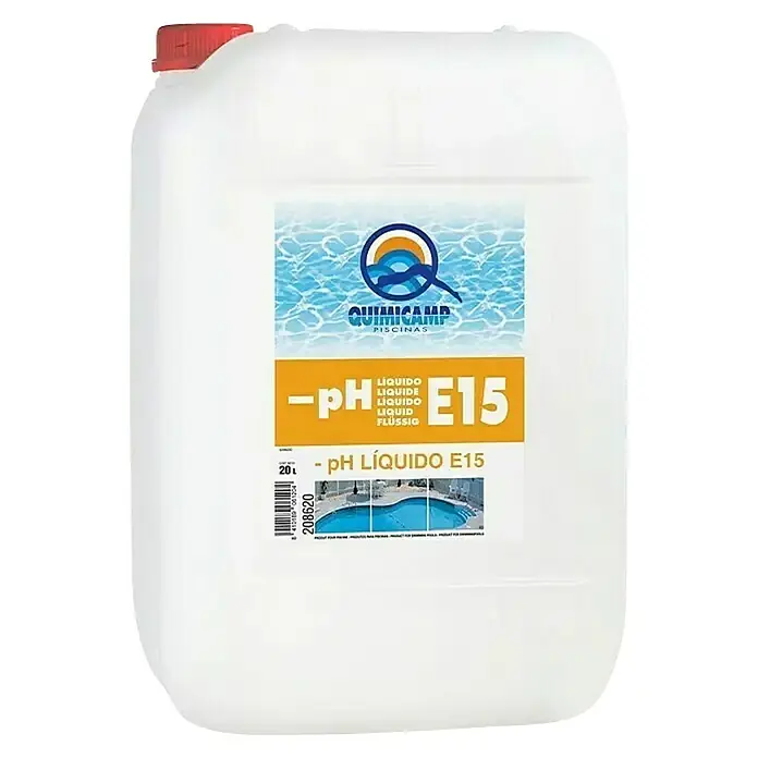 Quimicamp ph negativo E15 - 20 ud. - Un bidón de pH-Minus Liquid E15, un producto para bajar el valor del pH en piscinas para una óptima calidad del agua.