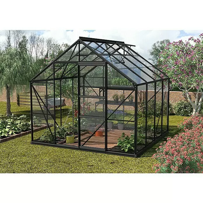 Vitavia Gewächshaus Merkur 6700 - Außenmaß inkl. Dachüberstand (B x T): 257 x 258 cm, 3 mm, Schwarz - Stimmungsaufnahme