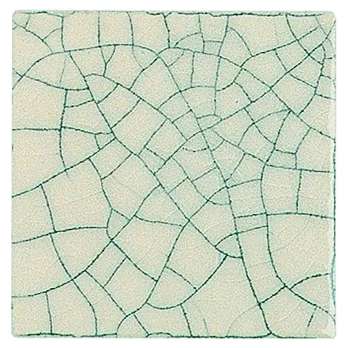 Esmalte de color Botz - Craquelé transparente, 200 ml - Baldosa de cerámica cuadrada con acabado craquelado. La baldosa tiene un color base beige claro y está cubierta con un fino patrón craquelado oscuro.
