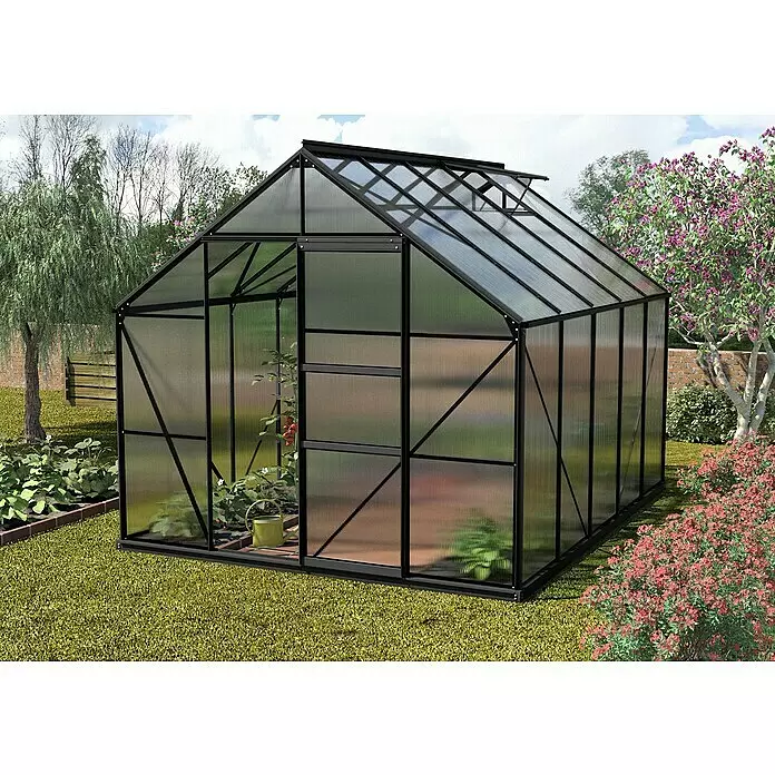 Vitavia Gewächshaus Merkur 8300 Plus - Außenmaß inkl. Dachüberstand (B x T): 257 x 321 cm, 6 mm, Schwarz - Stimmungsaufnahme