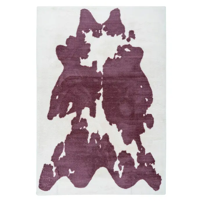 Kayoom Hochflorteppich Kuh - Lilac/Weiß, 160 x 120 cm, 100 % Polyester - Lila Rorschach-Tintenfleckmuster-Teppich.