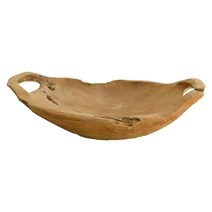Teakschale - 37 x 29 x 8 cm, Teak - Rustikale Holzschale mit Griffen, ideal für dekorative Zwecke.