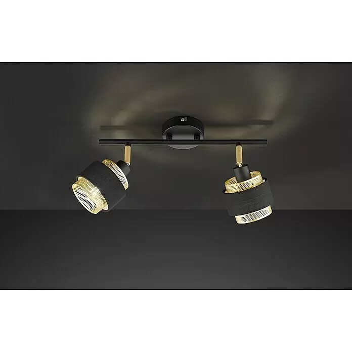 WOFI Grove Wandstrahler - 56 W, L x B x H: 48 x 10 x 21 cm, Schwarz/Gold, E14, 2 Stk. - Stimmungsaufnahme