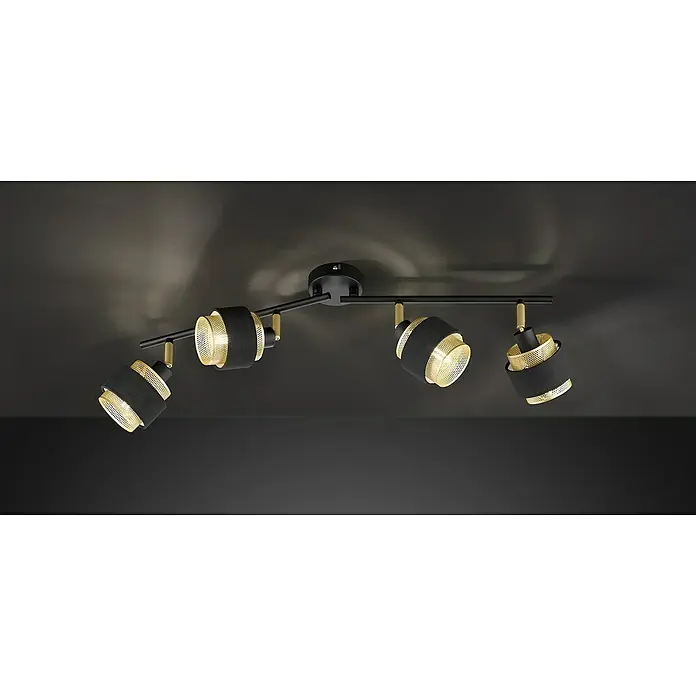 WOFI Grove Wandstrahler - 112 W, L x B x H: 85 x 10 x 21,5 cm, Schwarz/Gold, E14, 4 Stk. - Die Deckenleuchte mit vier Strahlern in Schwarz und Gold ist ein echter Hingucker. Das Licht ist warm und sorgt für eine angenehme Atmosphäre.