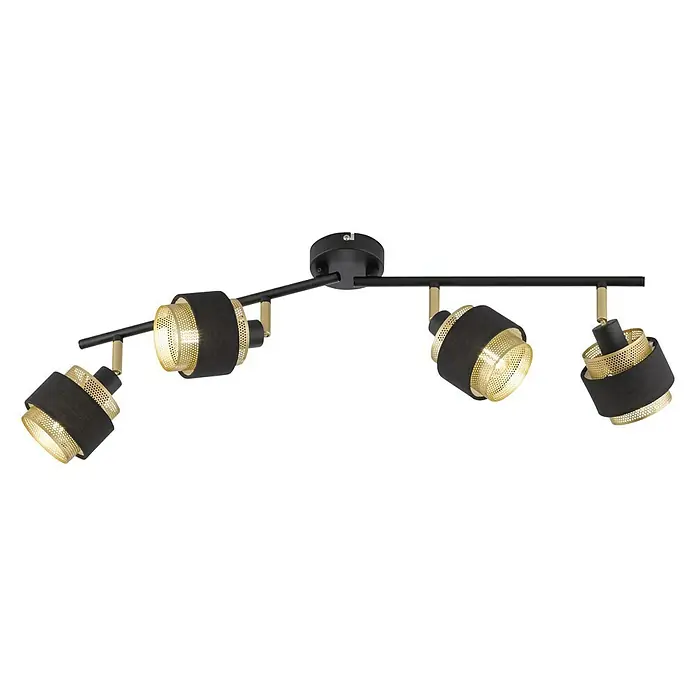 WOFI Grove Wandstrahler - 112 W, L x B x H: 85 x 10 x 21,5 cm, Schwarz/Gold, E14, 4 Stk. - Schwarze Deckenleuchte mit goldenen Akzenten. Eine stilvolle und moderne Beleuchtungslösung für jeden Raum.