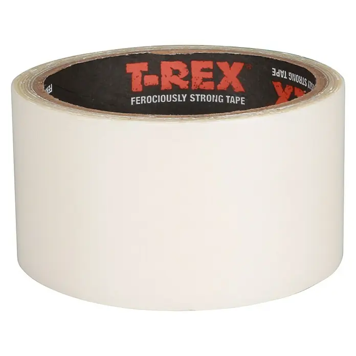 T-Rex Reparaturband Waterproof Tape - Transparent, 1,5 m x 50 mm - Nahaufnahme einer Rolle T-Rex-Klebeband, bekannt für seine starke Haftung. Perfekt für Reparaturen und Projekte, die dauerhaften Halt erfordern.