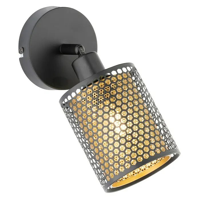 WOFI Cheval Deckenstrahler - 28 W, L x B x H: 10 x 18 x 22,5 cm, Schwarz/Gold, E14, 1 Stk. - Elegante schwarze Wandleuchte mit sechseckigem Lampenschirm für stilvolle Beleuchtung.