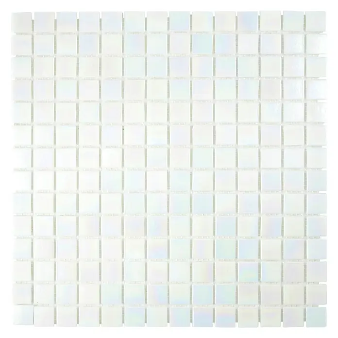 Mosaikfliese Iridium GM IR 161 - 30,5 x 30,5 cm, Weiß, Glänzend - Ein Blatt schimmernder, weißer quadratischer Mosaikfliesen, ideal für Badezimmer oder Küchenrückwände. Einzigartige Eleganz für jeden Raum.