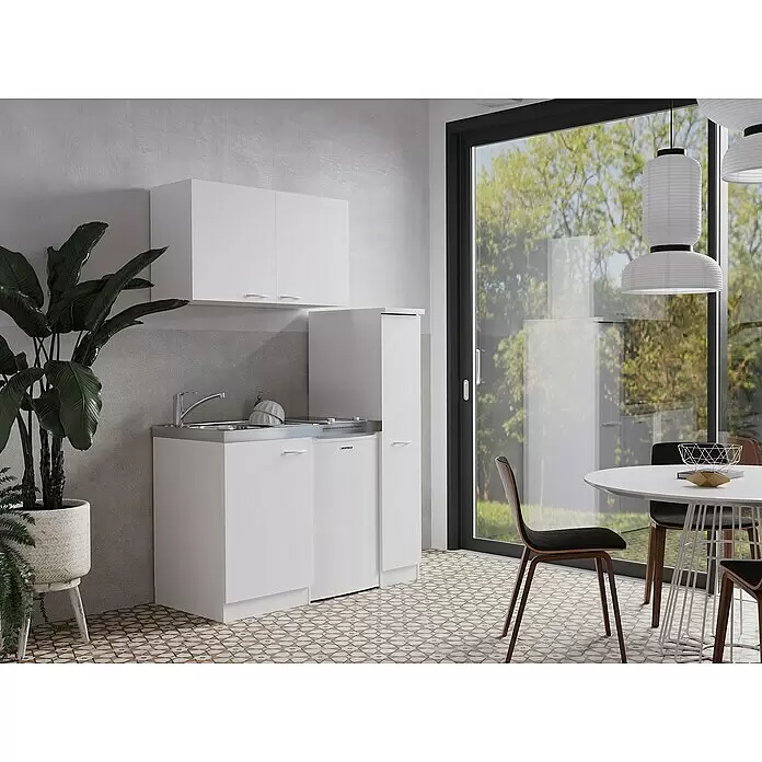 Respekta Miniküche Levin - 130 cm, Weiß, Mit Glaskeramikkochfeld - Stimmungsaufnahme