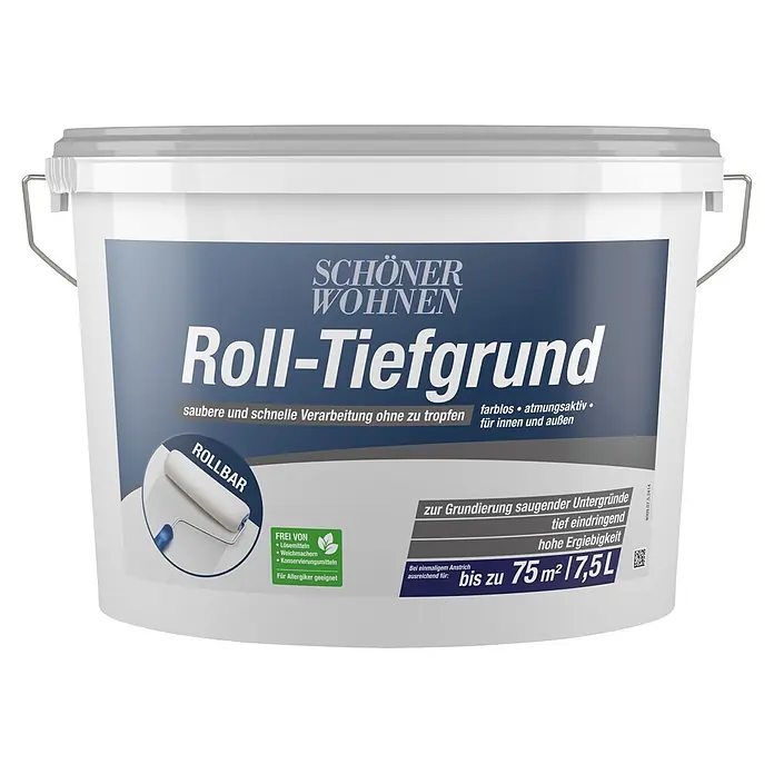 SCHÖNER WOHNEN-Farbe Grundierung Roll-Tiefgrund Hydrosol-Grundierung - 7,5 l, Farblos - Abbildung eines Eimers „Schöner Wohnen Roll-Tiefgrund“ für saugende Untergründe, farblos und atmungsaktiv für Innen- und Außenbereiche.