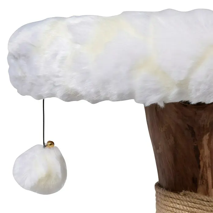 Dobar Kratzbaum Frosty - 60 x 45 x 102 cm - Nahaufnahme eines Katzenbaums mit weichem, weißem Liegeplatz und einem baumelnden Spielzeugball für Unterhaltung.