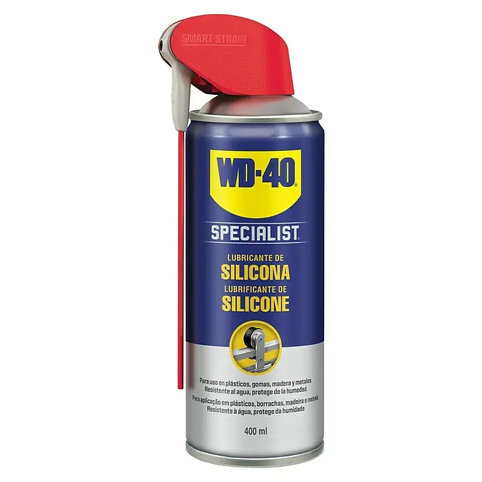 WD-40 Specialist Spray lubricante de silicona - 400 ml - Imagen de un aerosol de silicona WD-40 Specialist con Smart Straw, ideal para plásticos, goma y metales.