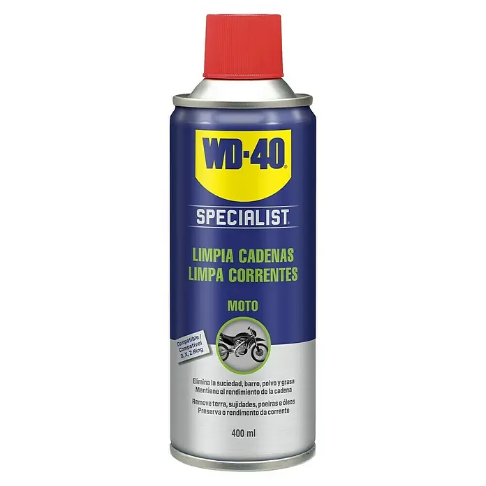 WD-40 Specialist Motorbike Limpiador de cadenas - 400 ml - WD-40 Specialist Limpia Cadenas de Moto para eliminar la suciedad y mantener el rendimiento de la cadena.