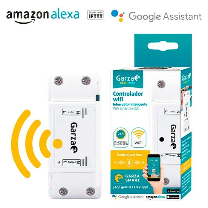 Garza Smart Home Controlador WiFi - Blanco, IP20 - Interruptor inteligente Wi-Fi de Garza Smart Home, compatible con Amazon Alexa y Google Assistant para domótica.