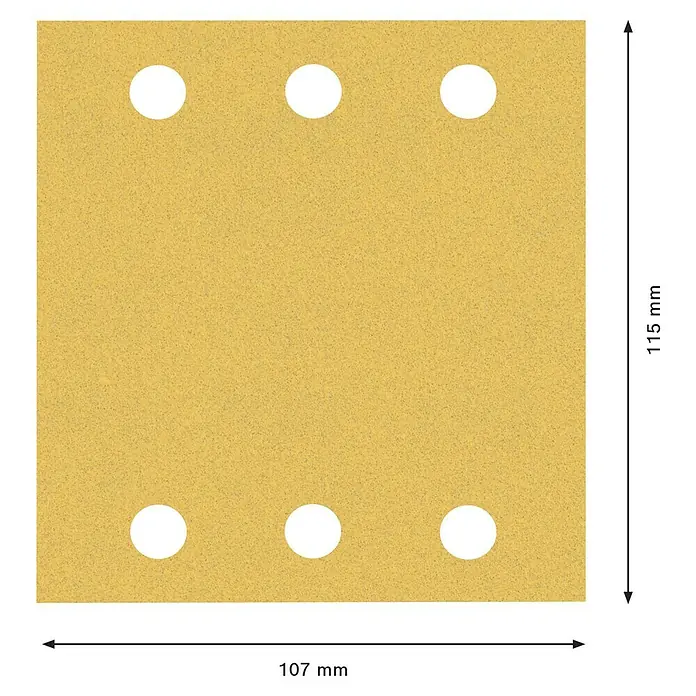 Bosch Expert Schleifblätter C470 - Körnung: 120, 115 x 107 mm, 10 Stk. - Abbildung einer Schleifpapierplatte, ideal für die Oberflächenbearbeitung und zum Schleifen verschiedener Materialien.
