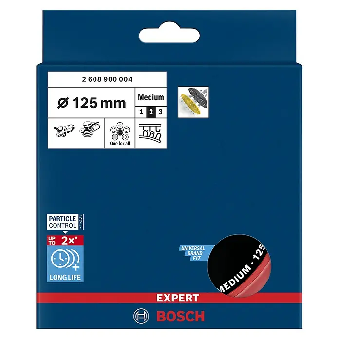 Bosch Expert Stützteller Multihole - 125 mm, Gelocht, Passend für: Exzenterschleifer - Abbildung einer Bosch EXPERT Schleifscheibe mit Ø 125 mm, Medium Körnung, für universelle Anwendungen und lange Lebensdauer.