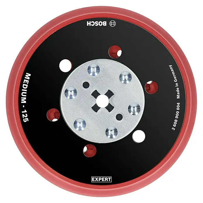 Bosch Expert Stützteller Multihole - 125 mm, Gelocht, Passend für: Exzenterschleifer - Das Bild zeigt einen Schleifteller Bosch Expert Medium 125, ein Werkzeug für Schleifarbeiten, das für seine Qualität und Leistung bekannt ist.