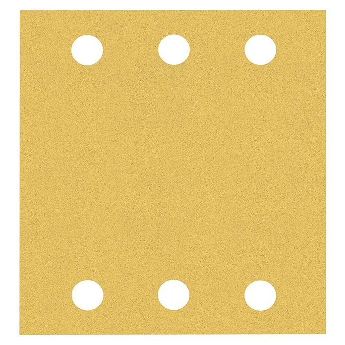 Bosch Expert Schleifblätter C470Körnung: 120, 115 x 107 mm, 10 Stk. - Gelbes Schleifpapier mit sechs Löchern. Zum Schleifen von Oberflächen aller Art mit Schleifgeräten.