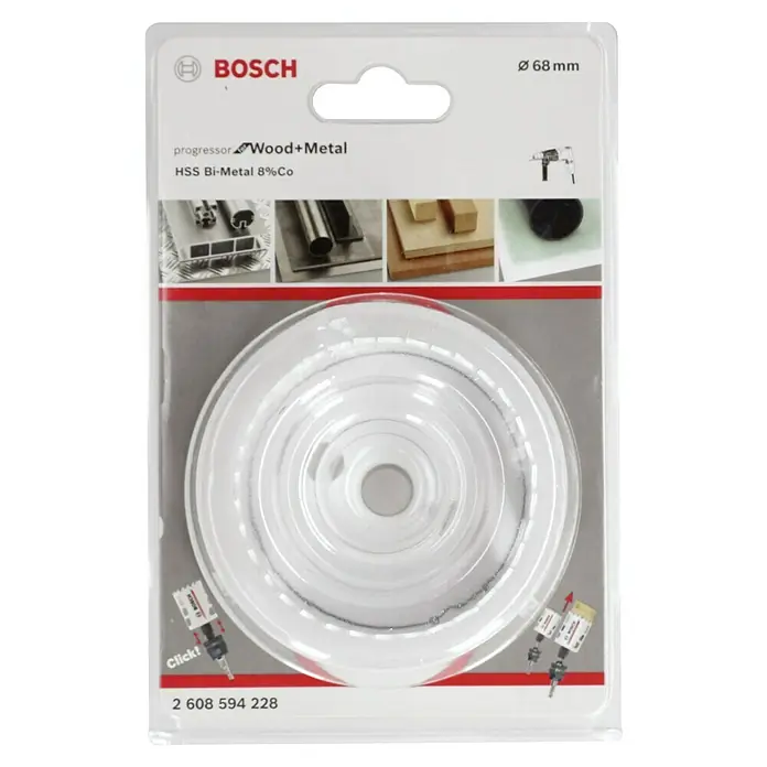 Bosch Professional Sierra de corona BiM - Diámetro: 68 mm, Acero - Sierra de corona Bosch Progressor para madera y metal, Ø 68 mm, HSS Bimetal 8% Co, ideal para cortes precisos.