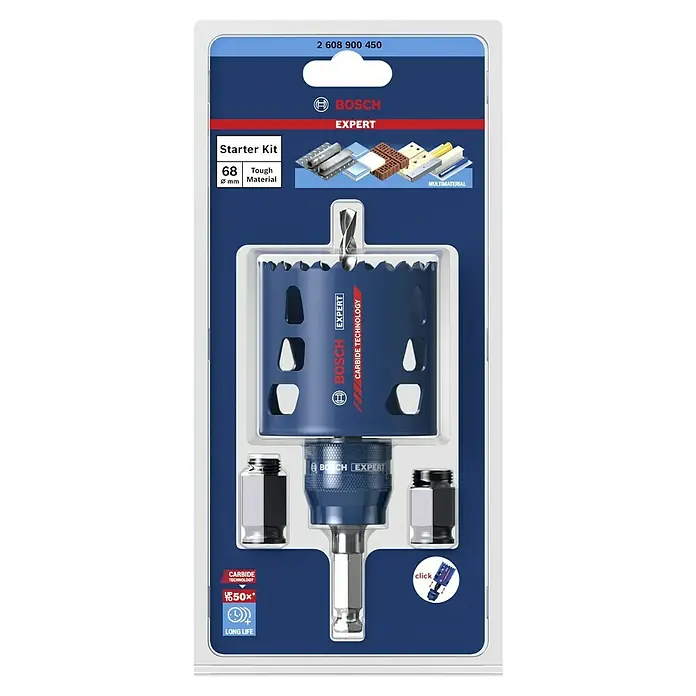 Bosch Professional Expert Lochsägen-Set Tough Material - Durchmesser: 68 mm, 5 -tlg. - Bosch Expert Starter Kit Lochsäge mit 68 mm Durchmesser für Multimaterialien, ideal für Handwerker und Heimwerker.