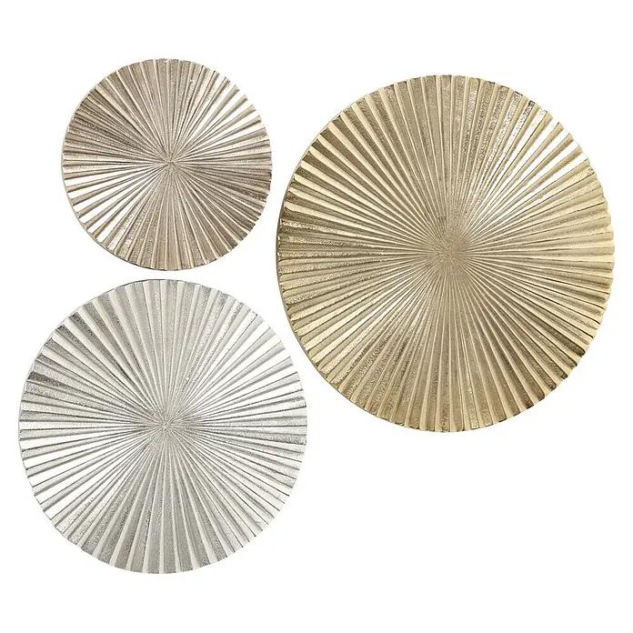 Wandobjekt Ikarus - Durchmesser: 46 cm - Wanddekor-Set mit drei runden, strahlenförmigen Metallobjekten in Silber, Gold und Bronze für eine stilvolle Wandgestaltung.