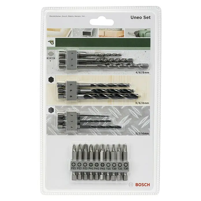 Bosch Zubehör-Set Uneo - 19 -tlg. - Bosch Uneo Set mit Bohrern in verschiedenen Größen und Bits für Schraubarbeiten, ideal für Heimwerker und Profis.
