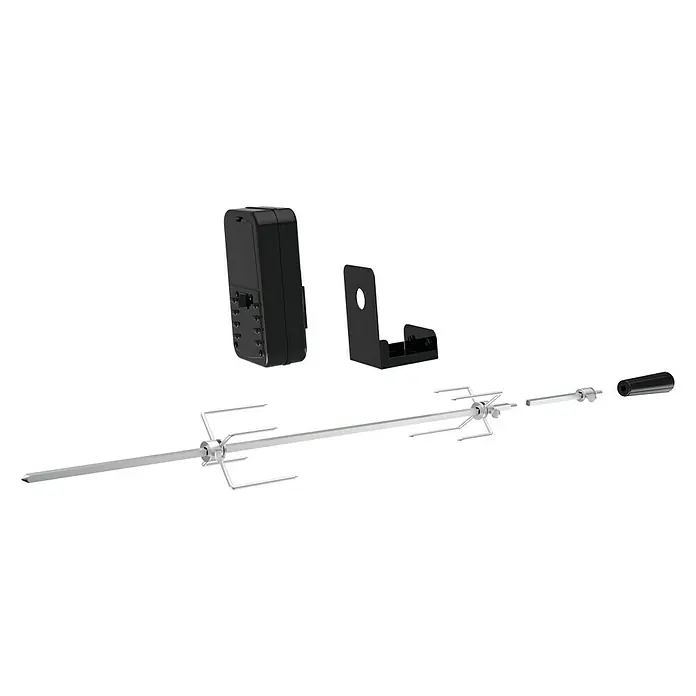 Tepro Drehspieß Universal - Länge: 92 cm, Batteriebetrieben - Abbildung eines Rotisserie-Kits mit Spieß, Gabeln, Motor und Zubehör für gleichmäßig gegartes Grillgut.