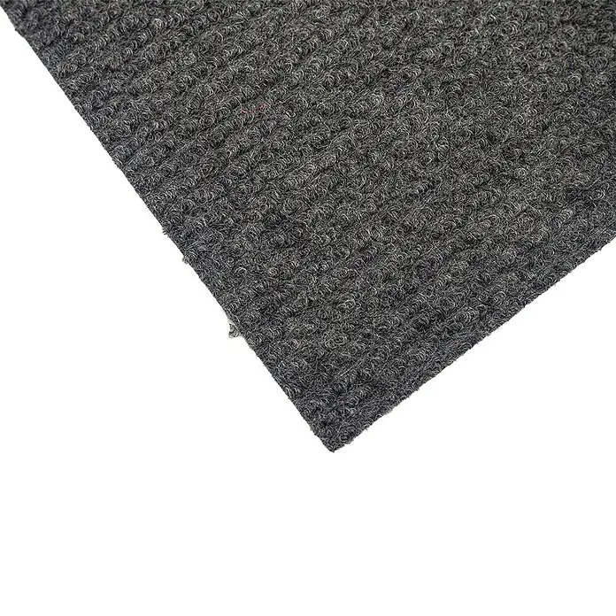 Moqueta a metros Rizada - Ancho: 200 cm, 100% Poliéter sulfona, Antracita - Primer plano de una loseta de moqueta acanalada gris, ideal para zonas de alto tránsito. Durable y fácil de mantener.