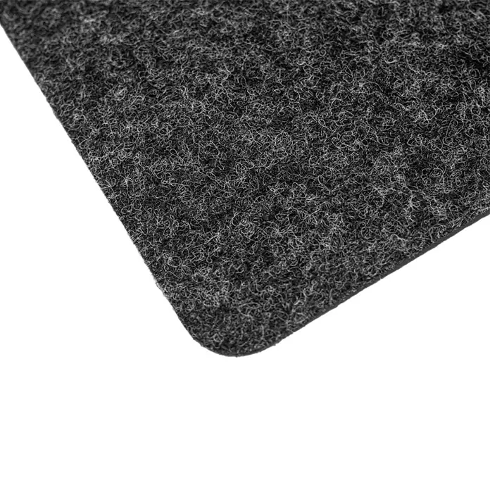Moqueta a metros Convención Ferial - Ancho: 200 cm, 100% Polipropileno, Antracita - Primer plano de un tejido de fieltro de aguja gris, ideal para diversas aplicaciones como alfombras o revestimientos de paredes.