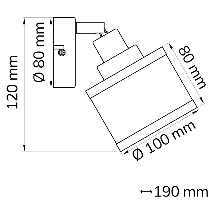 WOFI Wandstrahler Alexia - 28 W, L x B x H: 11,4 x 10 x 19 cm, Chrom, E14, 1 Stk. - Abmessungen der LED-Wandleuchte mit rundem Kopf und verstellbarem Arm, ideal zur gezielten Beleuchtung im Innenbereich.