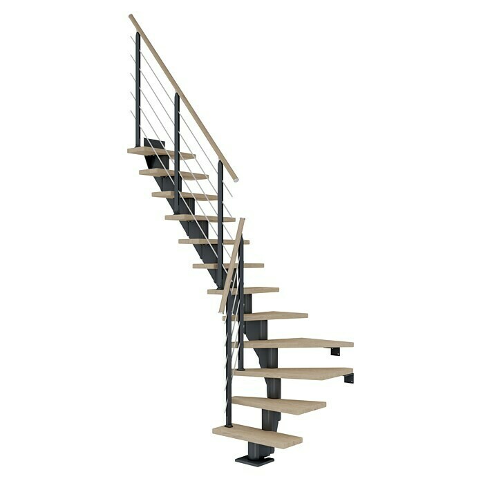 Dolle Mittelholmtreppe Frankfurt (Breite: 75 cm, 1/4-gewendelt, Anthrazitgrau, Farbe Stufen: Eiche Weiß, Geschosshöhe: 240 cm - 279 cm) | BAUHAUS