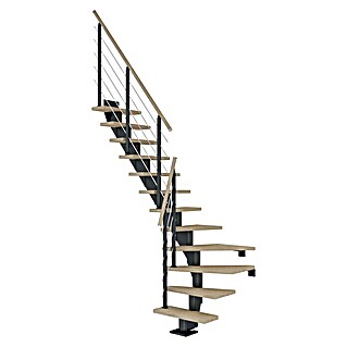 Dolle Mittelholmtreppe Frankfurt (Breite: 75 cm, 1/4-gewendelt, Anthrazitgrau, Farbe Stufen: Eiche Weiß, Geschosshöhe: 240 cm - 279 cm)