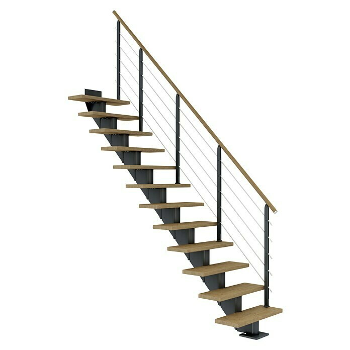 Dolle Mittelholmtreppe Hamburg (Breite: 85 cm, Gerade, Anthrazitgrau, Farbe Stufen: Eiche Natur, Geschosshöhe: 240 cm - 279 cm) | BAUHAUS