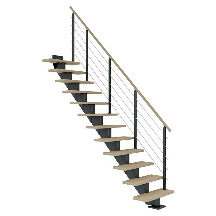 Dolle Mittelholmtreppe Hamburg (Breite: 75 cm, Gerade, Anthrazitgrau, Farbe Stufen: Eiche Weiß, Geschosshöhe: 222 cm - 258 cm) | BAUHAUS