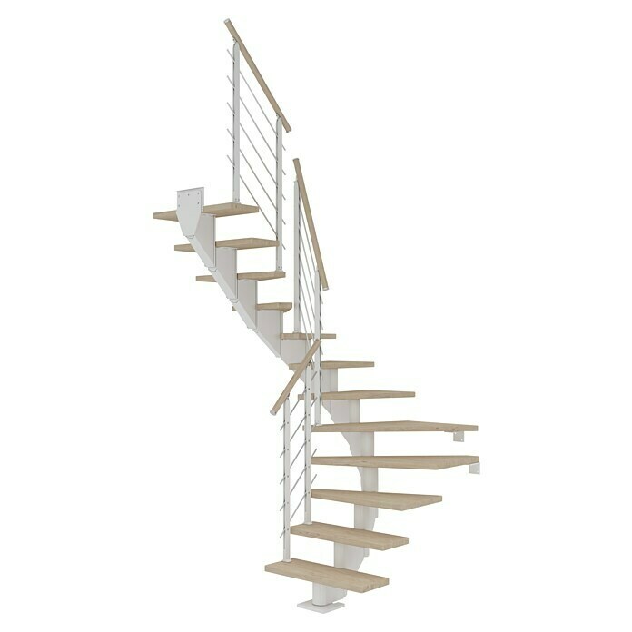 Dolle Mittelholmtreppe Hamburg (Breite: 85 cm, 1/2-gewendelt, Verkehrsweiß, Farbe Stufen: Eiche Weiß, Geschosshöhe: 259 cm - 301 cm) | BAUHAUS