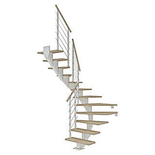 Dolle Mittelholmtreppe Hamburg (Breite: 85 cm, 1/2-gewendelt, Verkehrsweiß, Farbe Stufen: Eiche Weiß, Geschosshöhe: 259 cm - 301 cm)